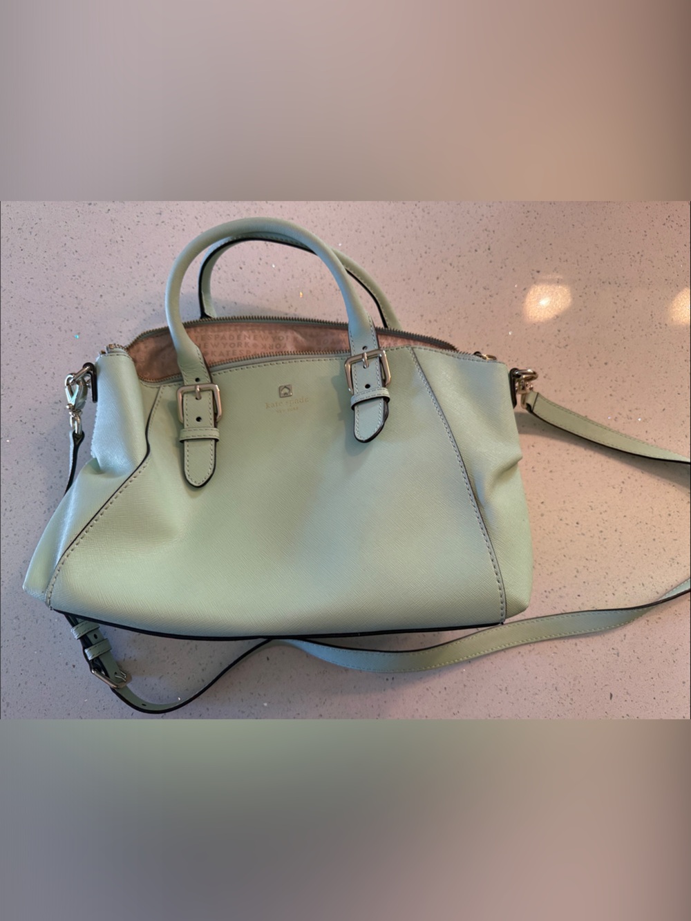 kate spade Mint Green Leather Satchel with Crossbody Strap